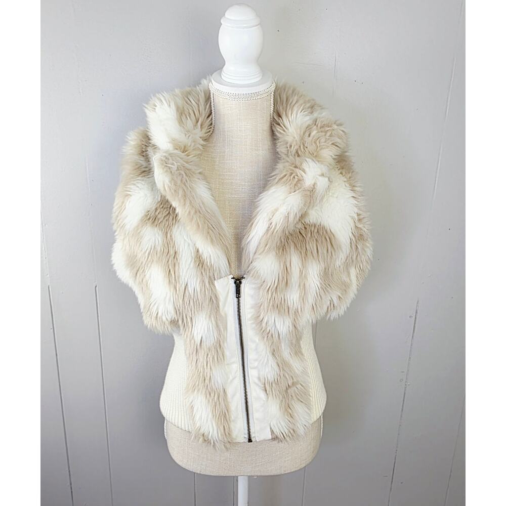 Vintage Charlotte Russe Y2K Faux Fur Vest Large Cream Zip Front Glam Snow Bunny - Picture 2 of 15